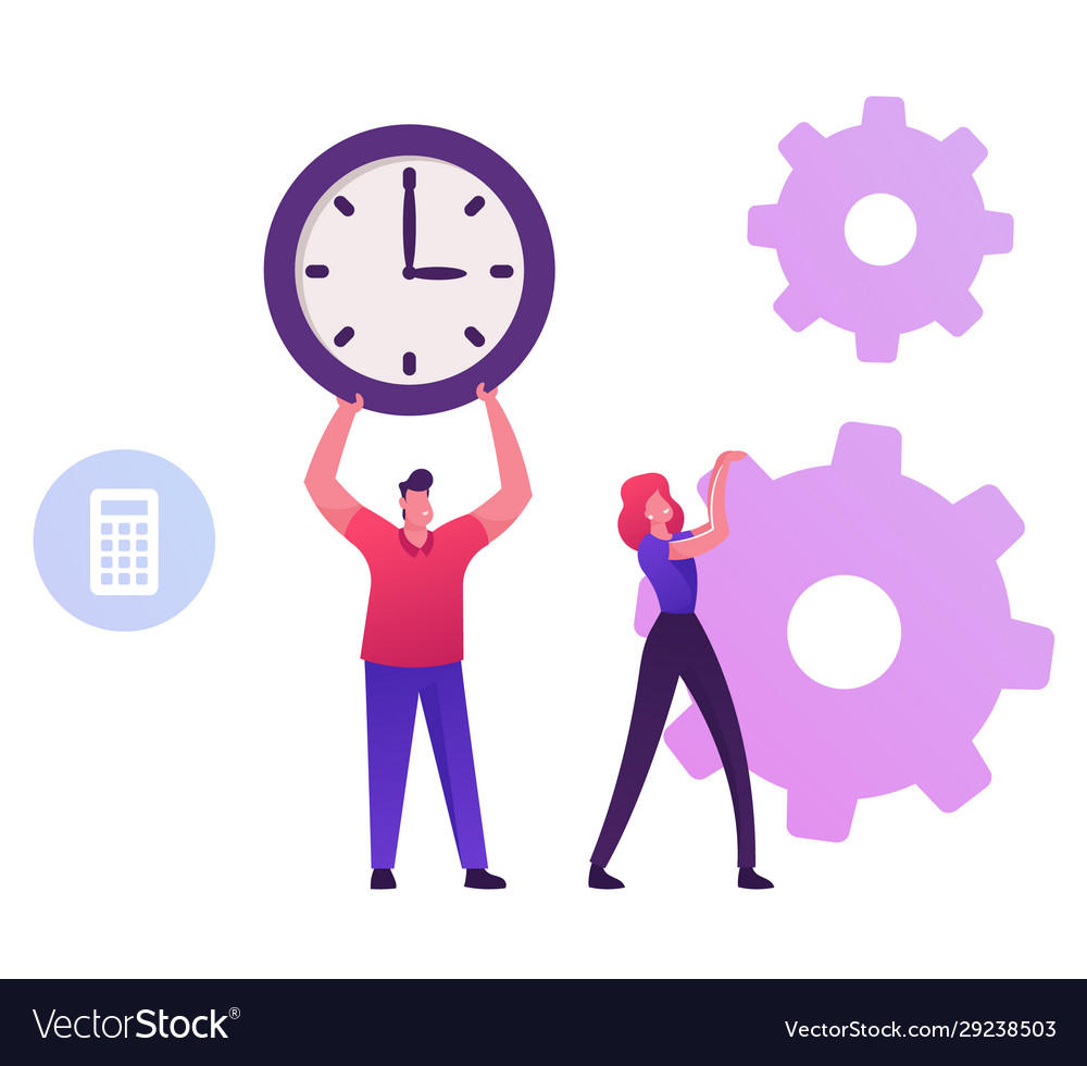 Businessman holding huge clock business woman vector image Businessman holding huge clock business woman