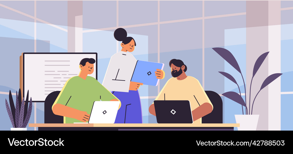 Businesspeople using laptops business people team Vector Image