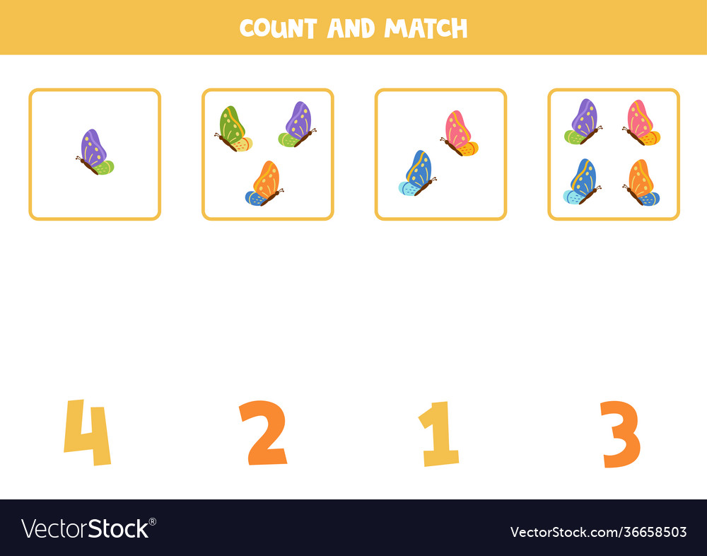 Counting game with colorful butterflies math