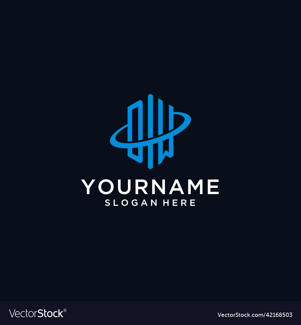 Dw initial monogram logo with hexagonal shape