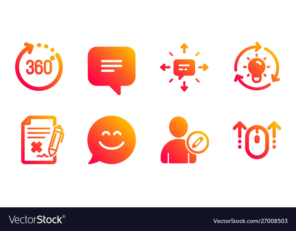 Edit user idea and smile chat icons set 360 vector image Edit user idea and smile chat icons set 360