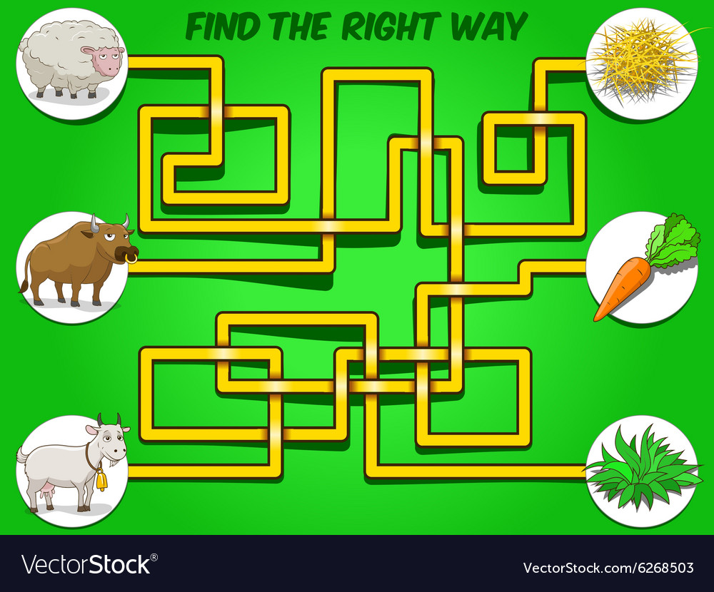 Game labyrinth find a way animals to food Vector Image