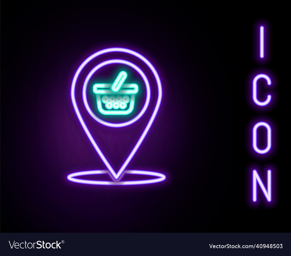 Glowing neon line map pointer with shopping basket vector image Glowing neon line map pointer with shopping basket