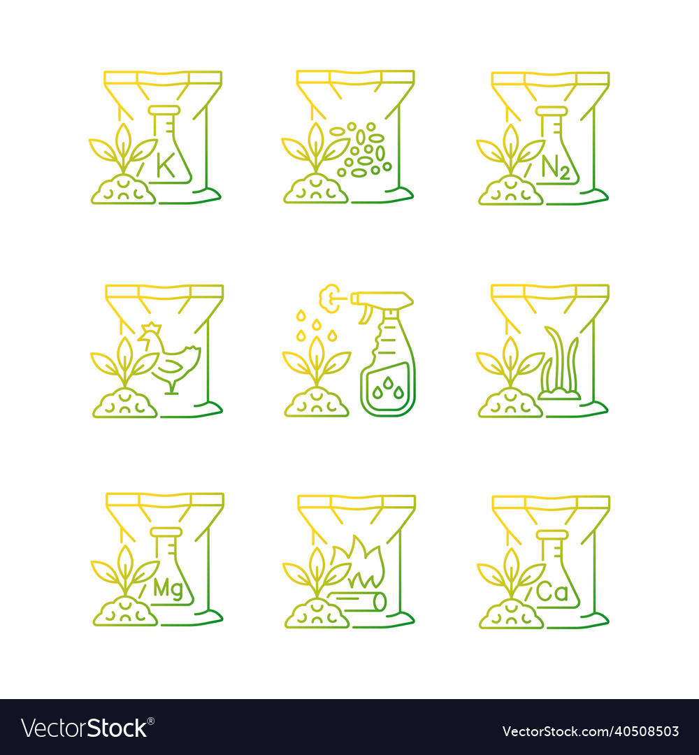 Granular fertilizers gradient linear icons set vector image Granular fertilizers gradient linear icons set