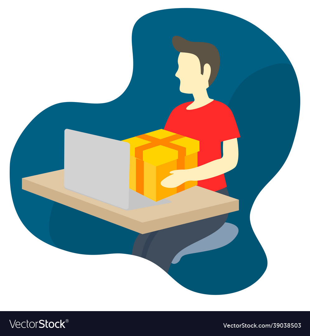 Man send package box from laptop device
