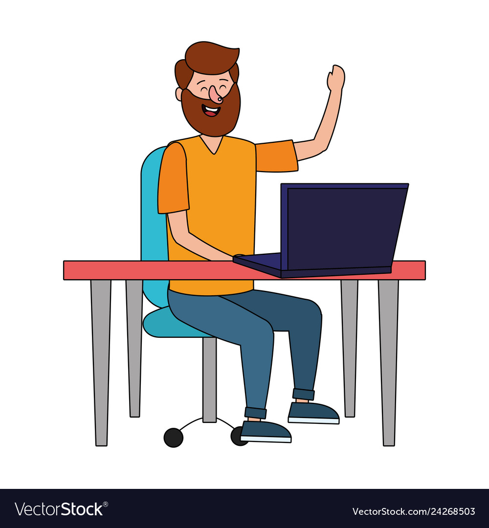 Man using technology device