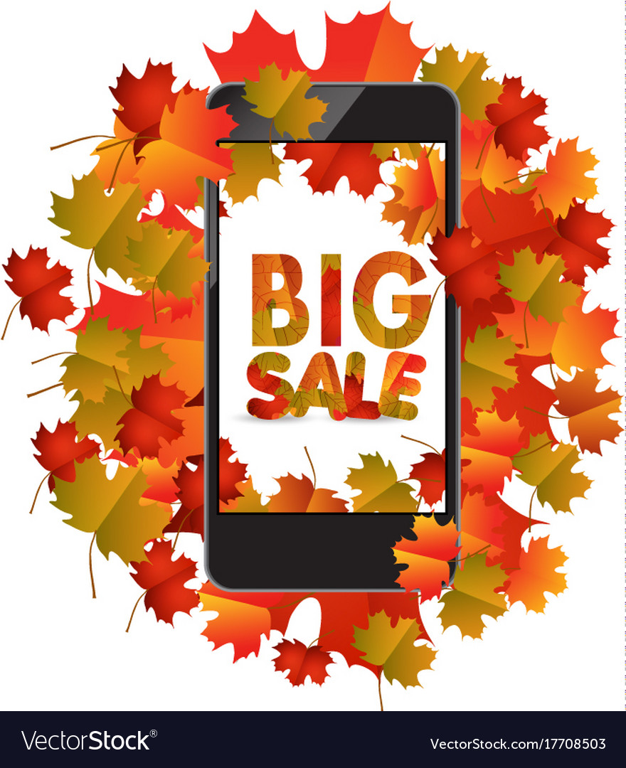 Sales smartphone with autumn leaves isolated