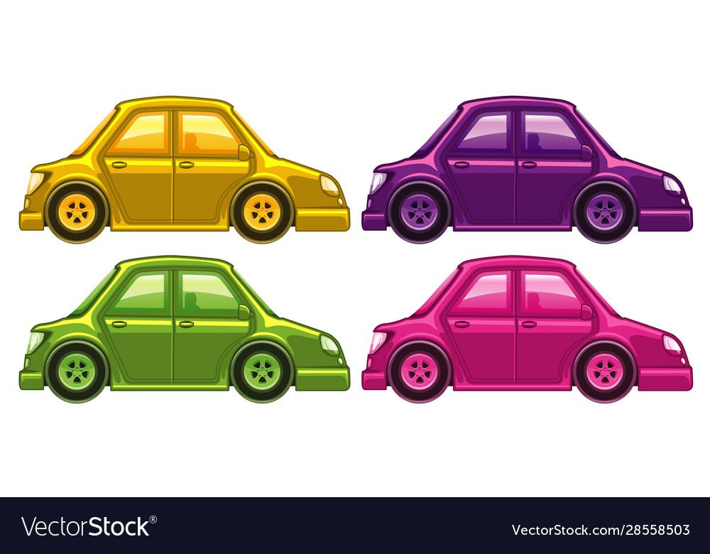 Set four pictures cars in different colors