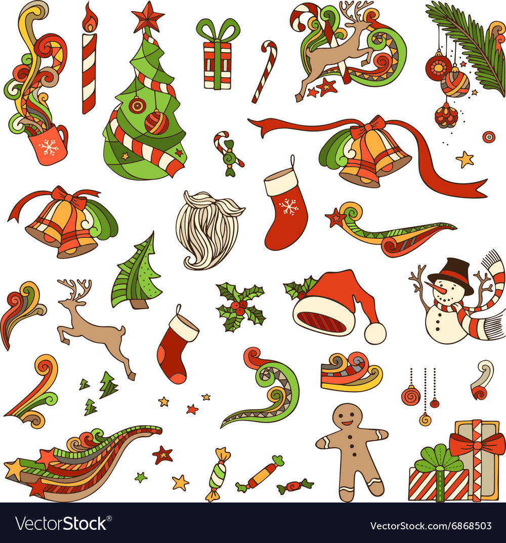 Set of christmas objects