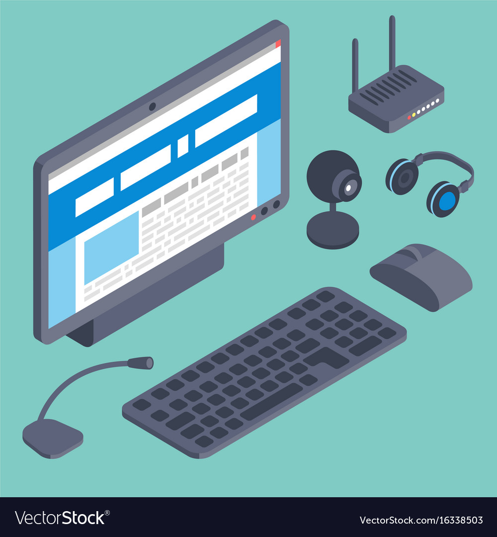 Set of isometric computer devices icons