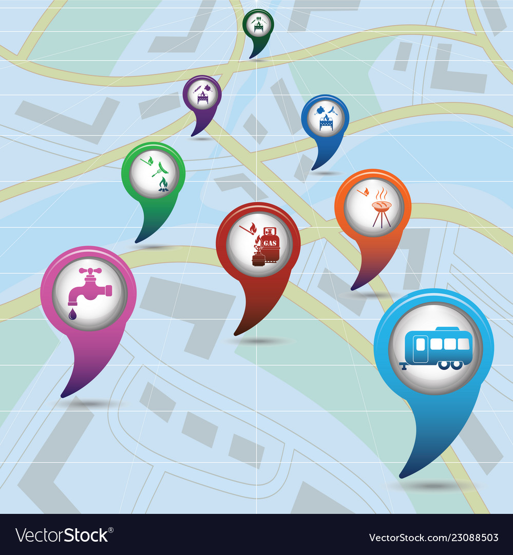 Set of tourism service map pointers vector image Set of tourism service map pointers