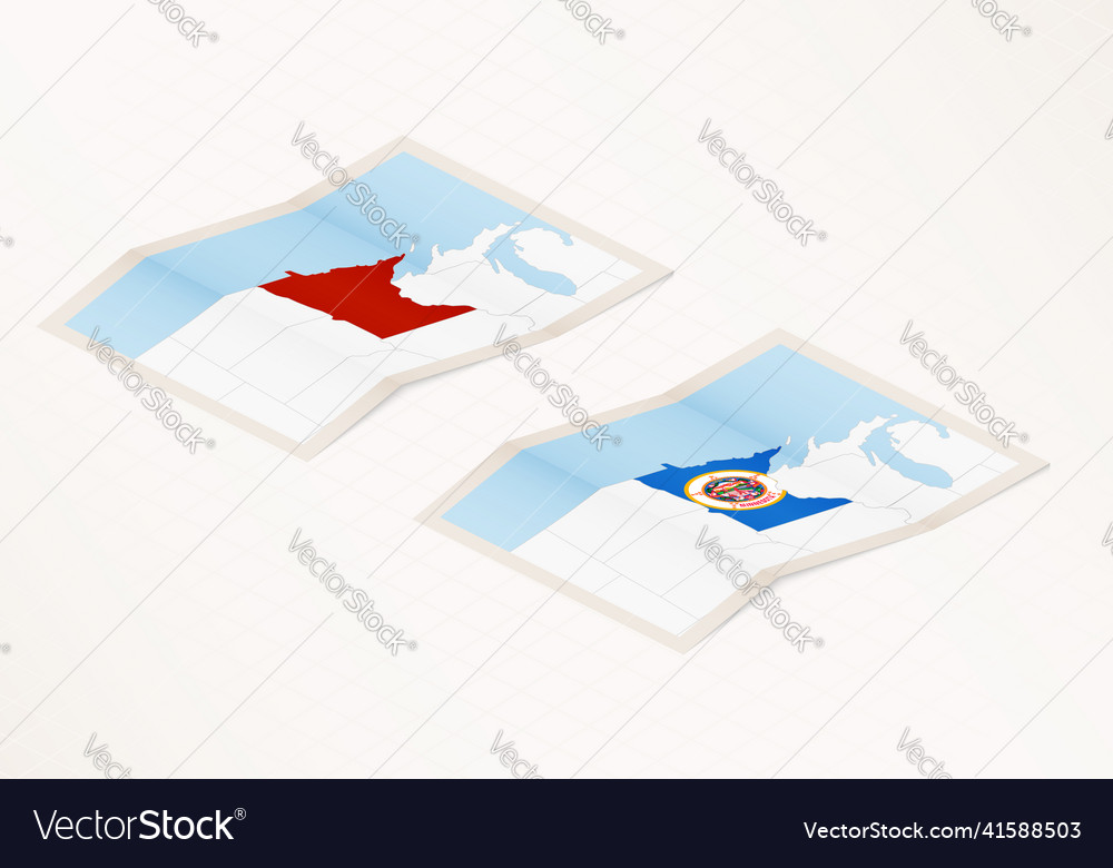 Two versions of a folded map of minnesota Vector Image