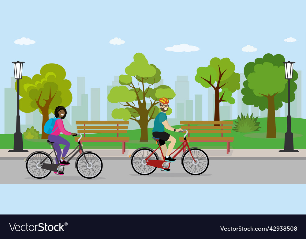 African american woman and european male cyclist Vector Image