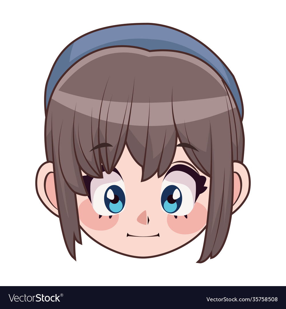 Beautiful teenager girl with short hair anime head