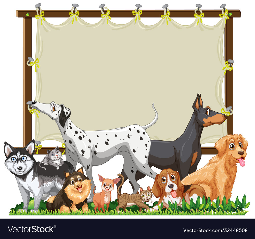 Canvas wooden frame template with cute dogs group Vector Image