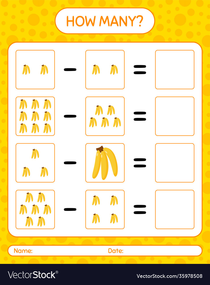 How many counting game banana worksheet vector image How many counting game banana worksheet