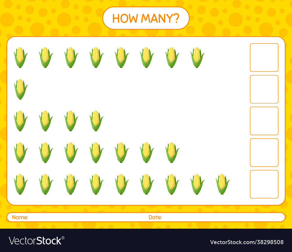 How many counting game with corn worksheet vector image How many counting game with corn worksheet