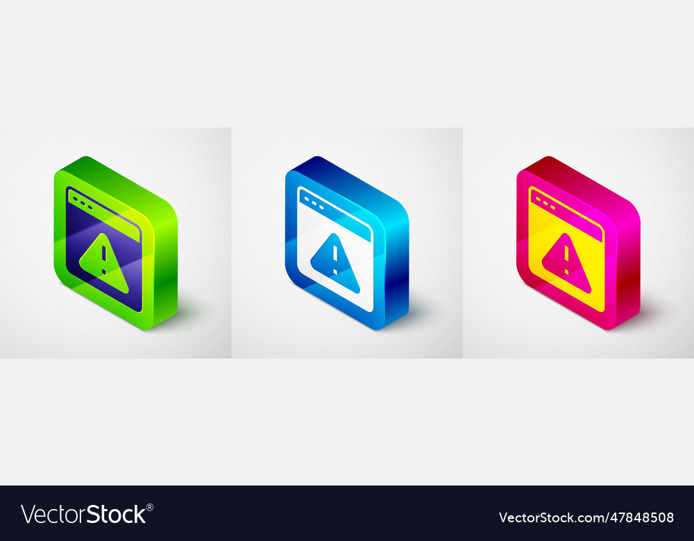 Isometric browser with exclamation mark icon