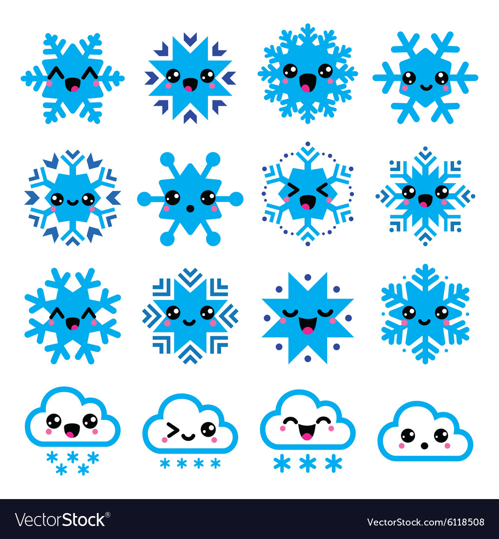 Kawaii snowflakes clouds with snow - Christmas Vector Image