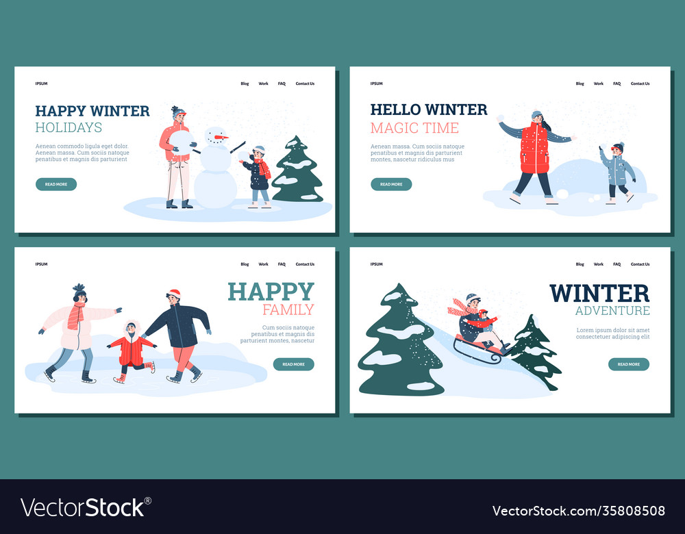 Landing pages templates with winter family fun Vector Image