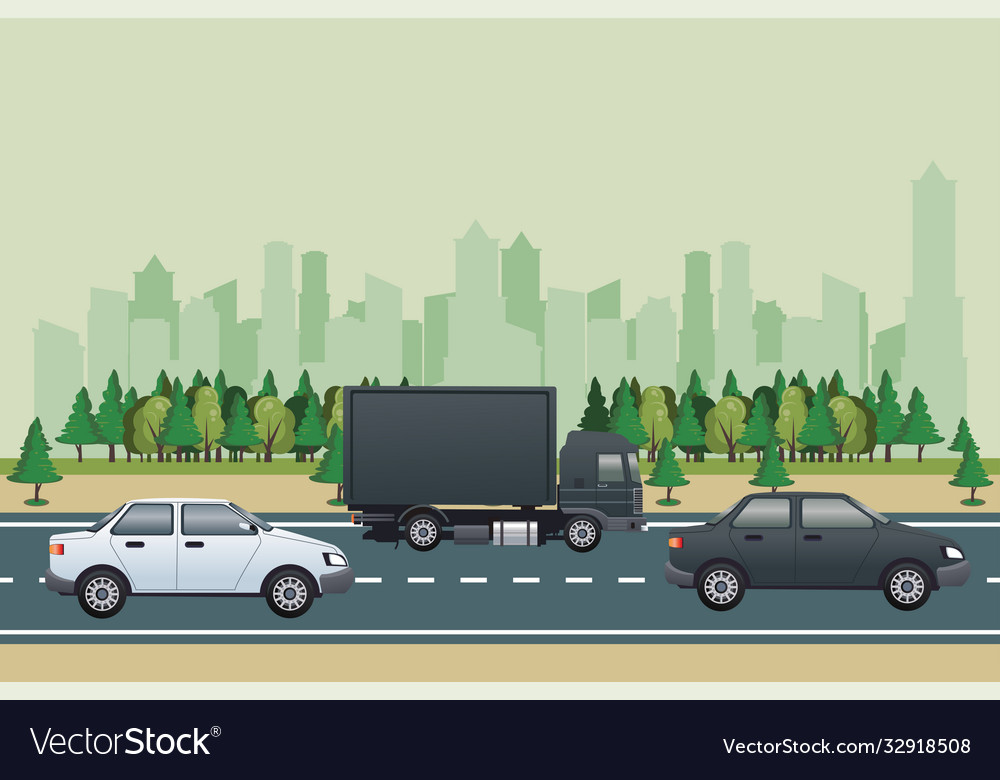 Straßenlandschaft mit Fahrzeugen