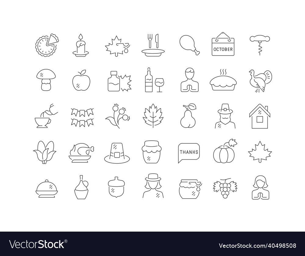 Set of linear icons of thanksgiving day Royalty Free Vector