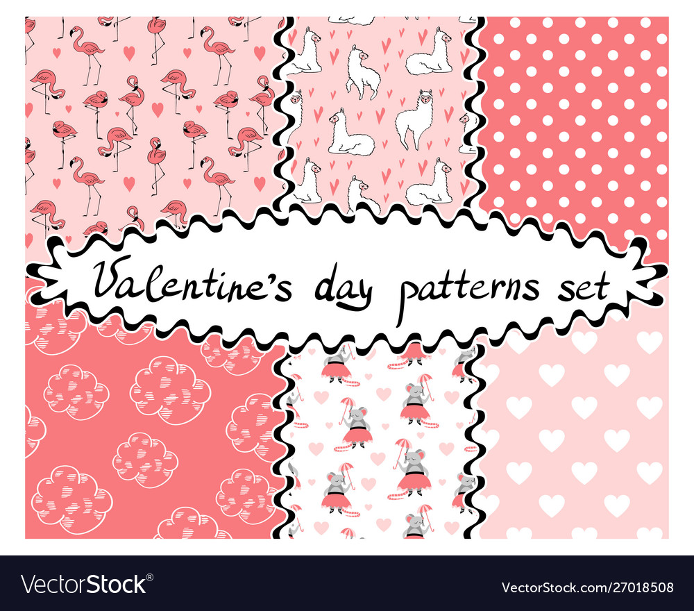 Valentines day seamless patterns set vector image Valentines day seamless patterns set