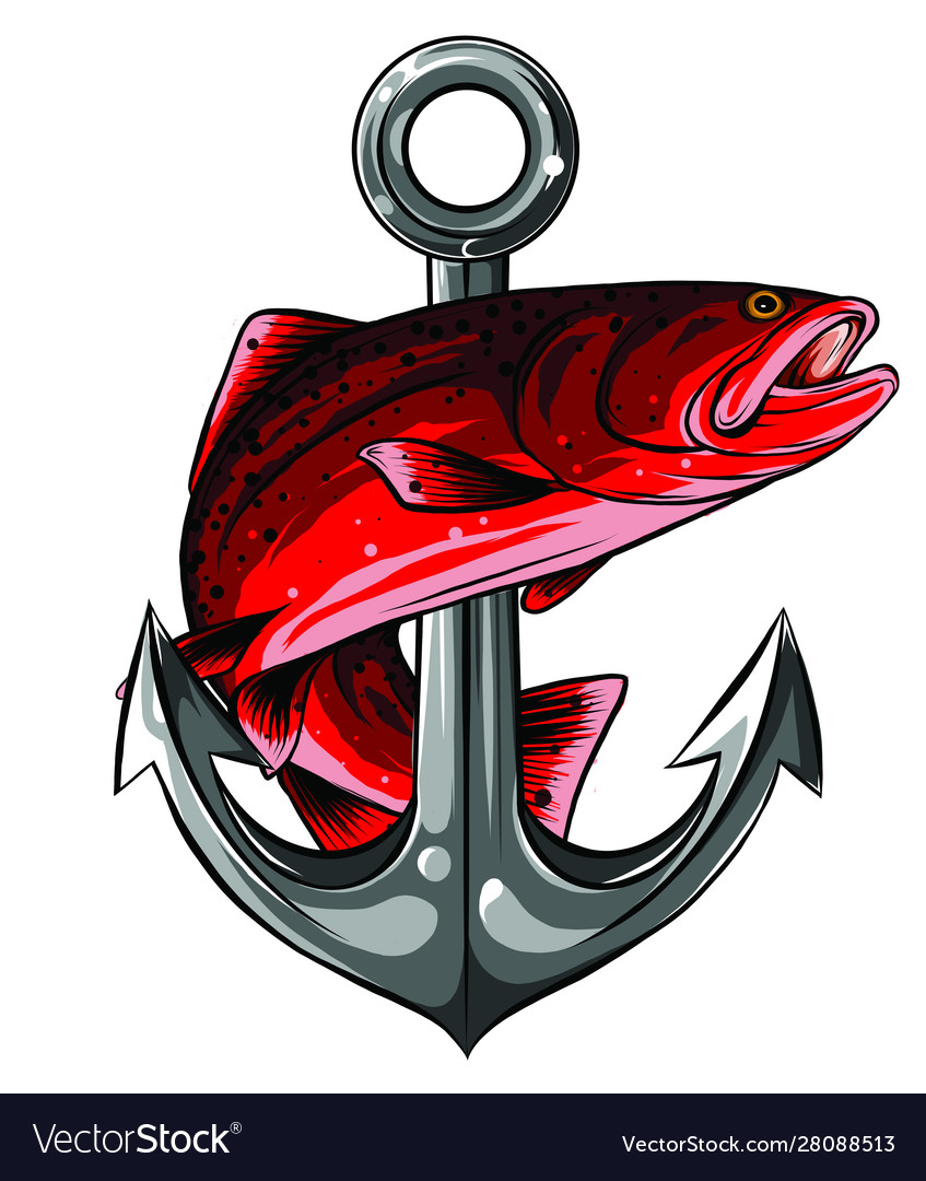 Fish anchor line art quality Royalty Free Vector Image