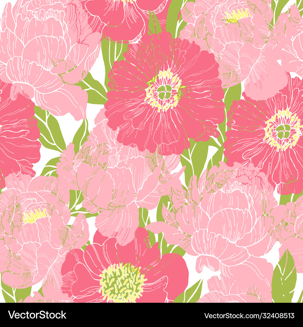 Hand drawn peonies seamless pattern Royalty Free Vector