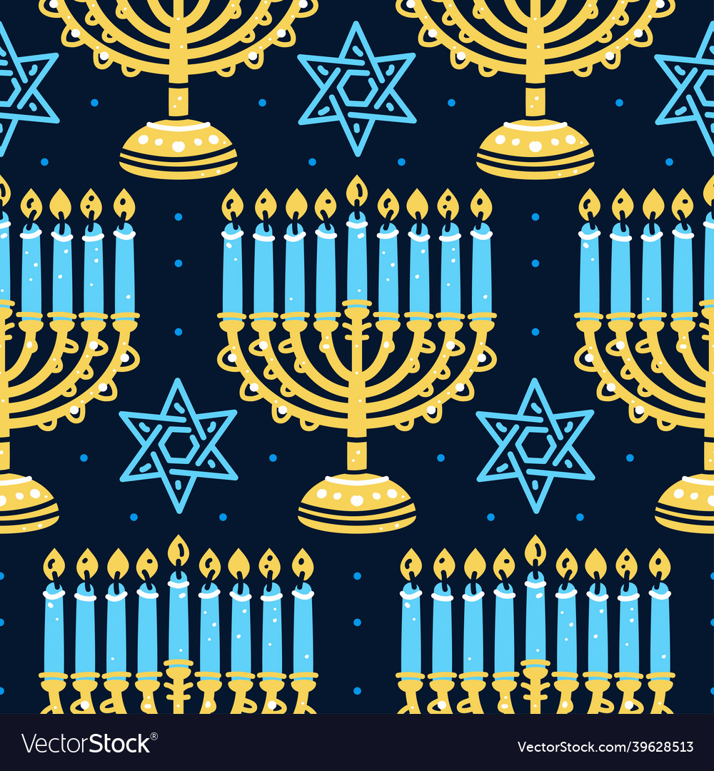 Happy hanukkah pattern with menorah traditional Vector Image