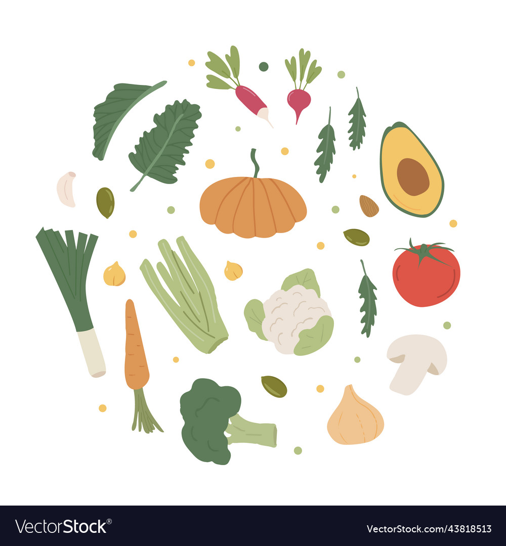 Organic vegetables collection in round circle set Vector Image