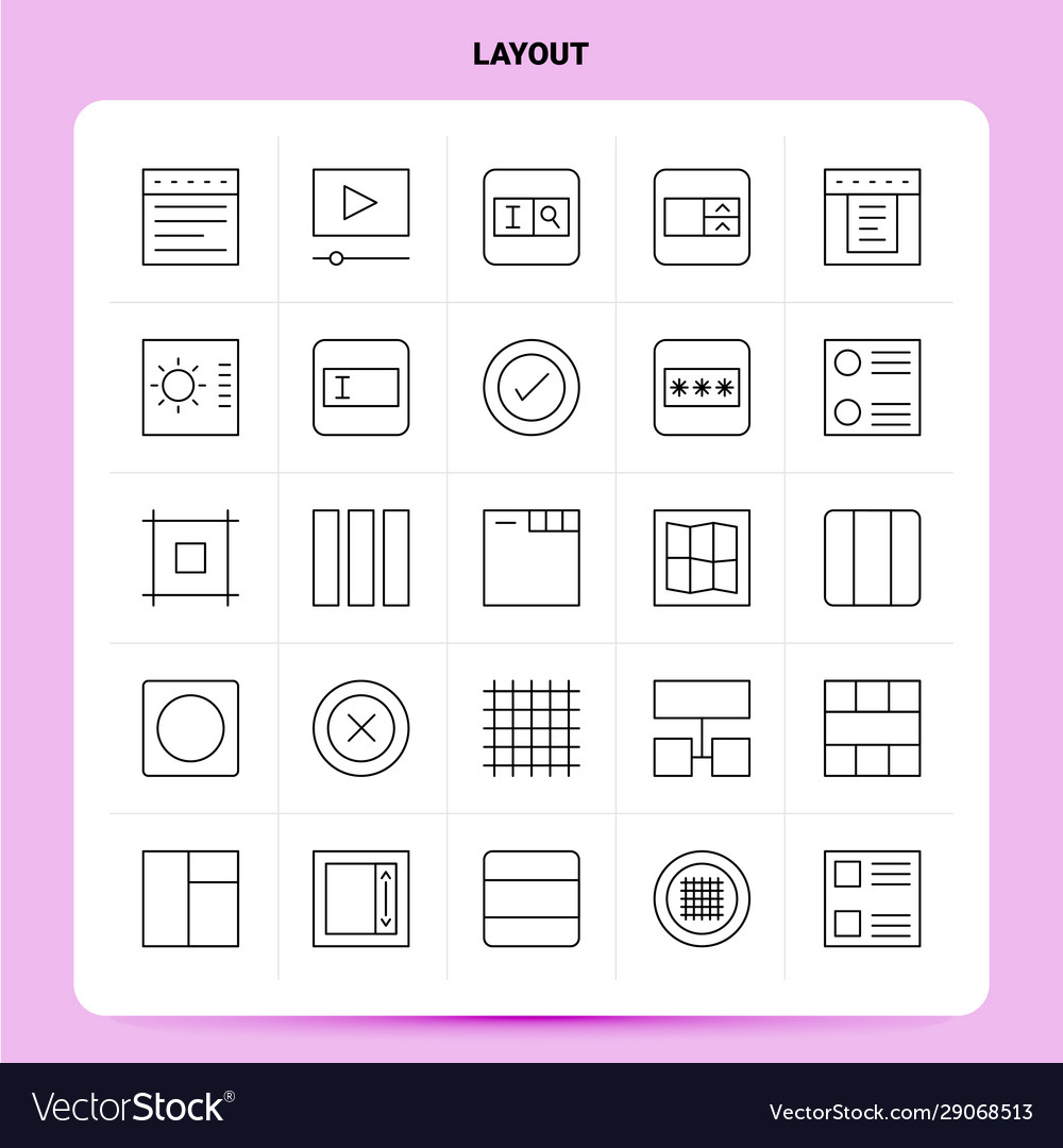 Outline 25 layout icon set line style design vector image Outline 25 layout icon set line style design
