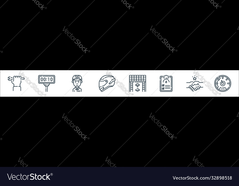 Auto racing line icons linear set quality