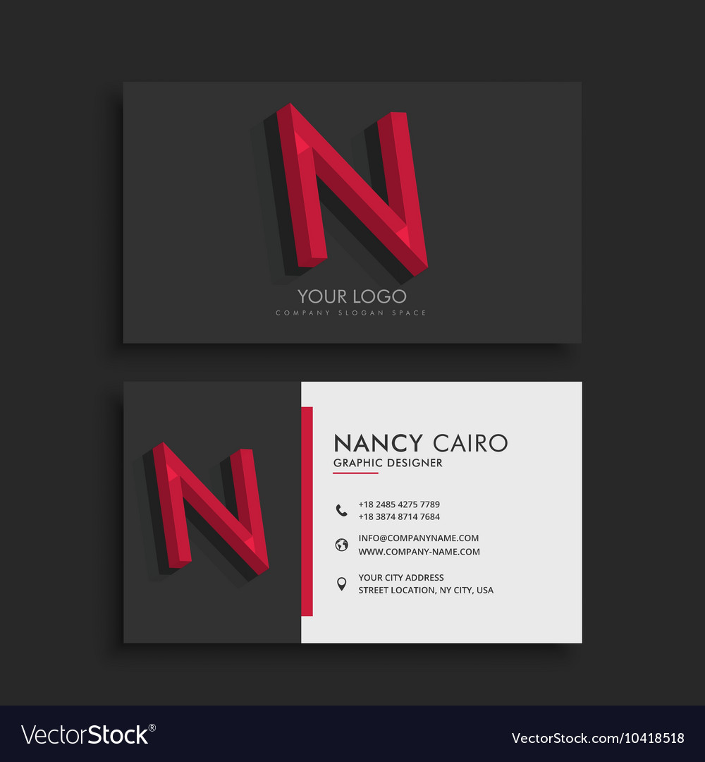 Clean dark business card with letter n