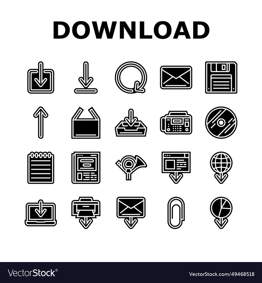 Download file computer data icons set vector image Download file computer data icons set