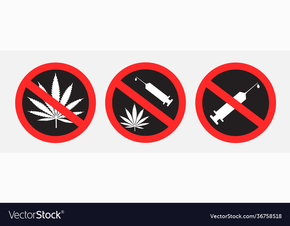 Drugs ban prohibition sign stickers vector image Drugs ban prohibition sign stickers