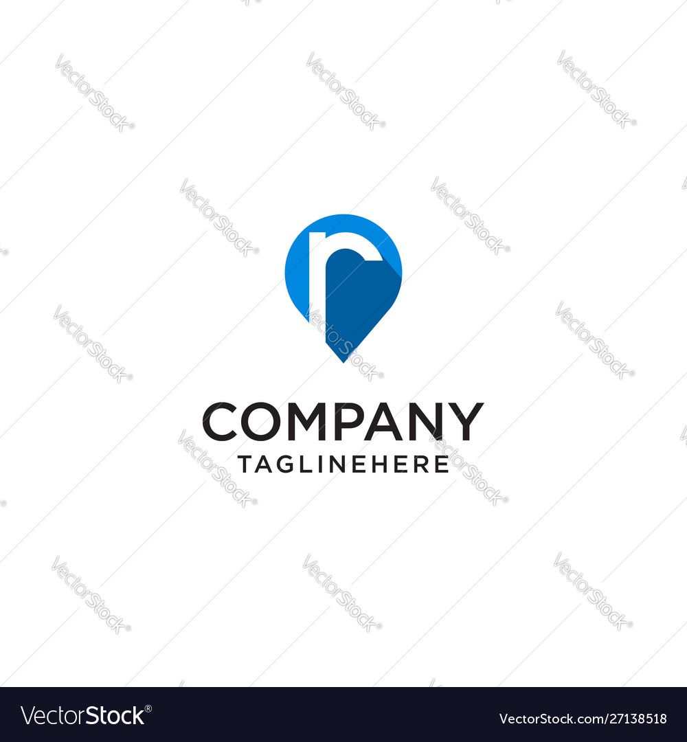Letter r with map pointer logo design concept