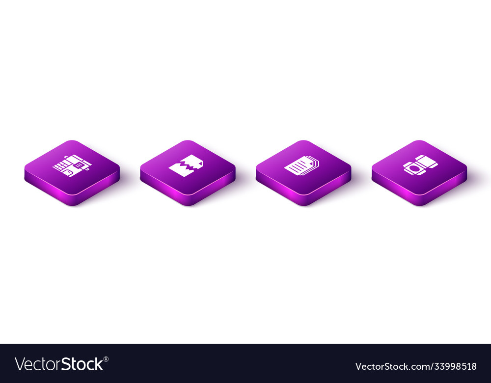 Set isometric copy machine torn document file vector image Set isometric copy machine torn document file