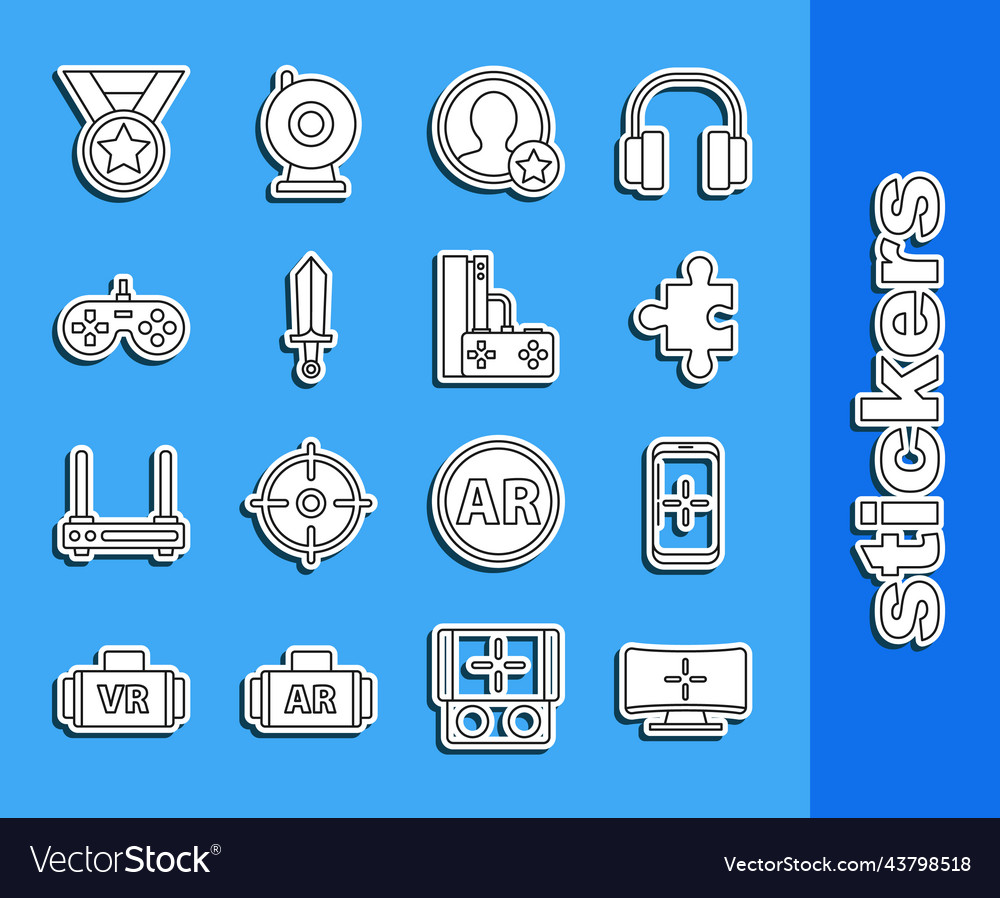 Set line computer monitor smartphone and playing vector image Set line computer monitor smartphone and playing