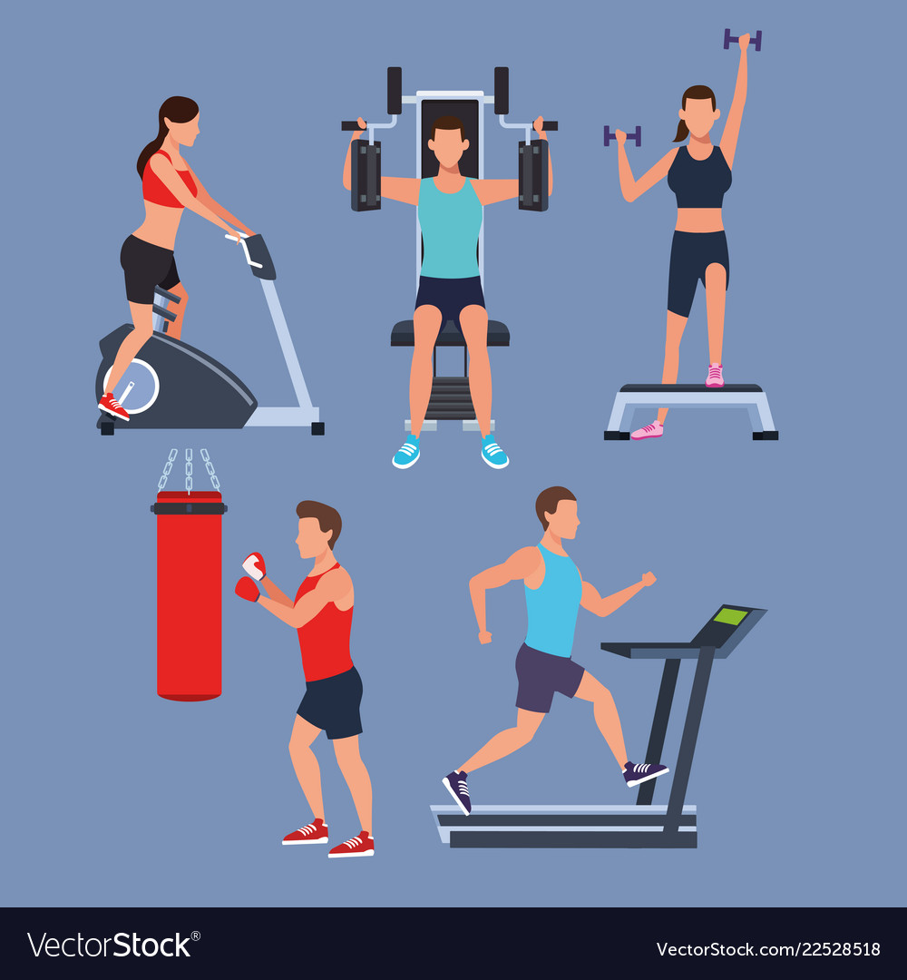 Set people doing exercise Royalty Free Vector Image