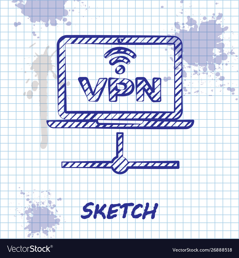 Sketch line vpn computer network icon isolated vector image Sketch line vpn computer network icon isolated