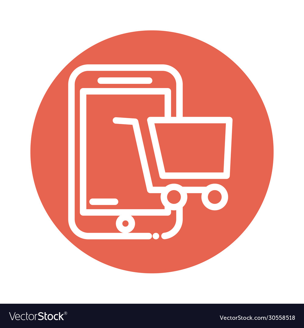 Smartphone with shopping cart block and flat style