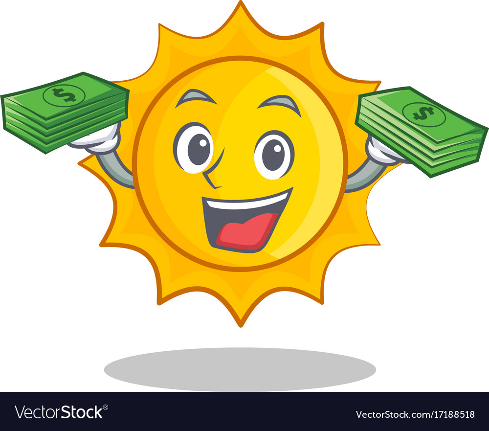 With money cute sun character cartoon Royalty Free Vector