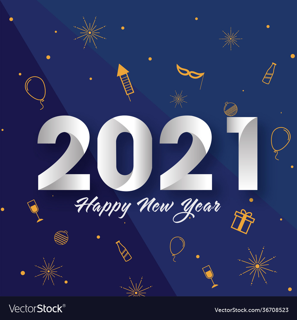 2021 happy new year text with party icons