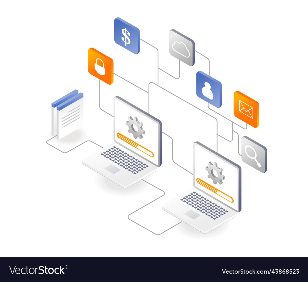 A computer with multiple application networks Vector Image A computer with multiple application networks