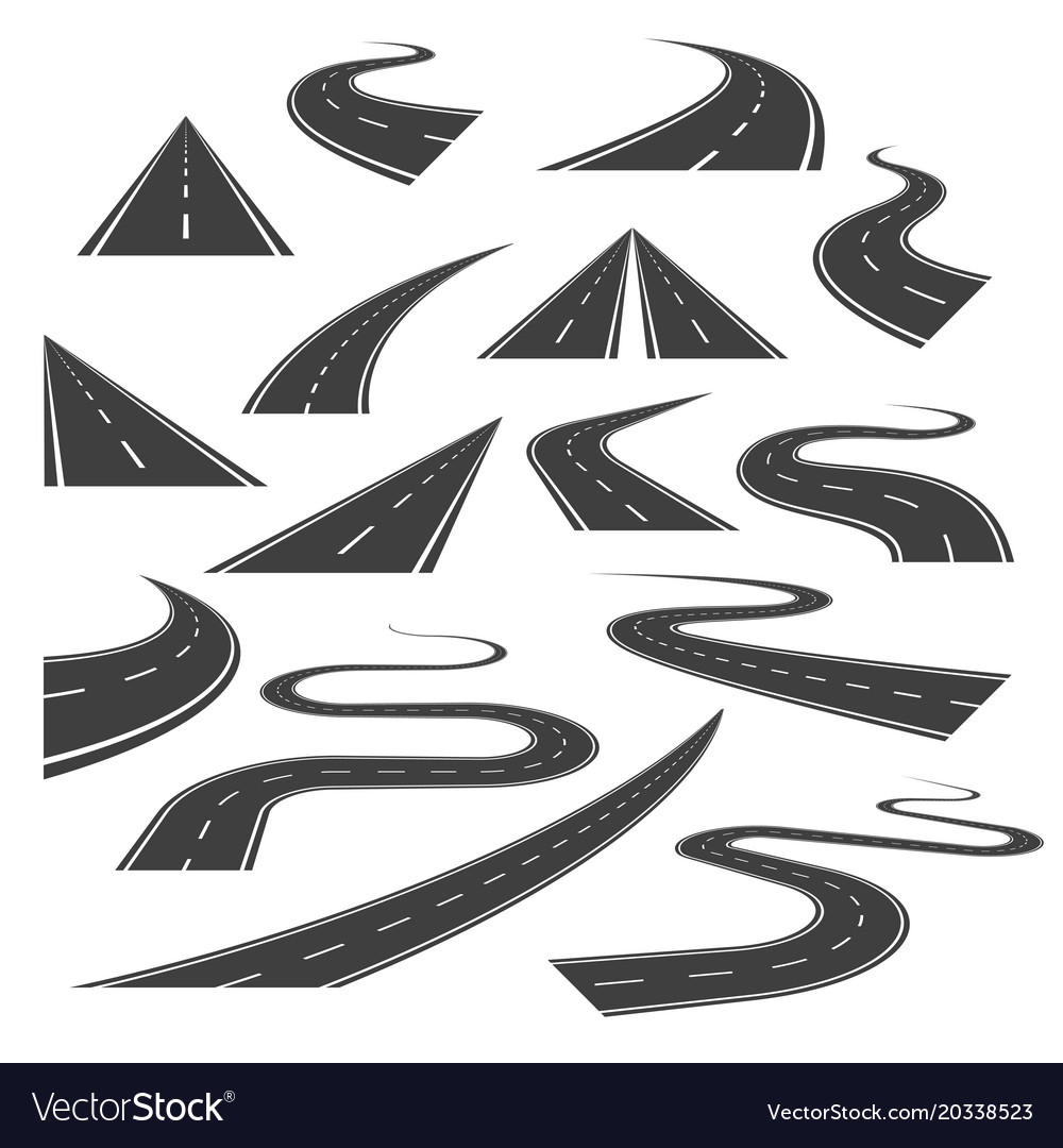 Big set of asphalt road curves turns bankings Vector Image