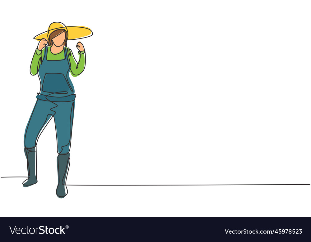 Continuous one line drawing female farmer stood