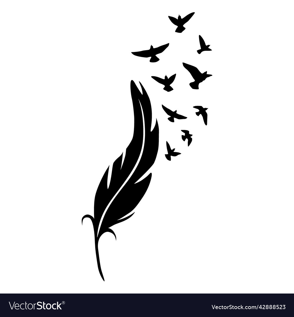 Feather with birds black high quality Royalty Free Vector