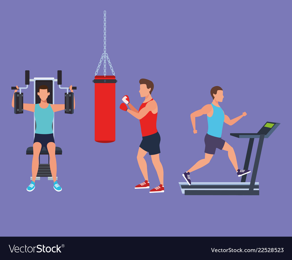 Fitness Man Exercising with Machine