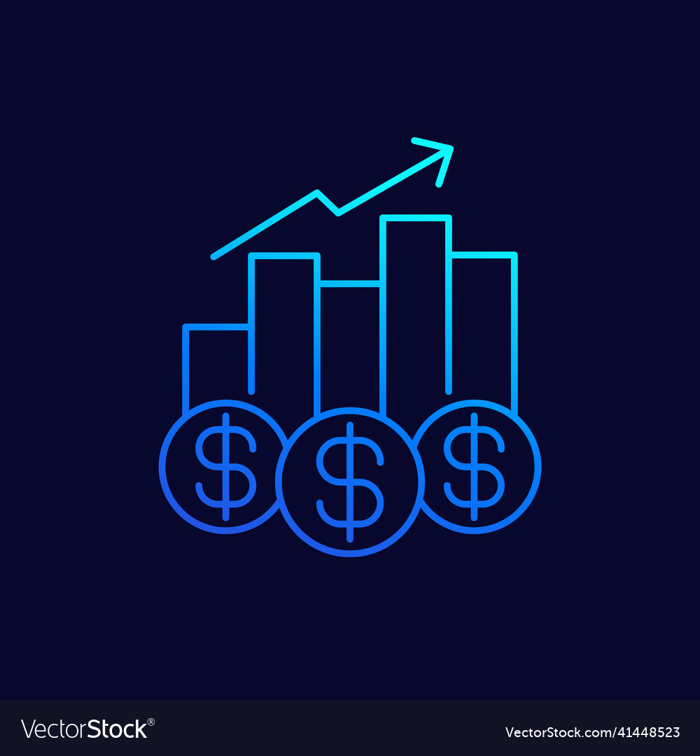 Profit income growth and money line icon